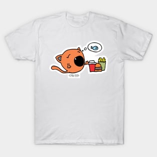 Cute cat no fast food only healthy food fish dream T-Shirt